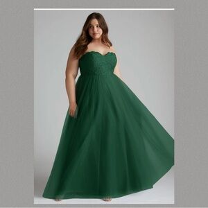 Azazie Roni: Dark Green A-Line Sweetheart Neckline
